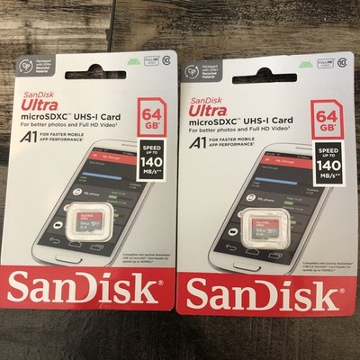 2 SanDisk Ultra SDXC UHS-I 64GB Memory Card Up to 140MBs