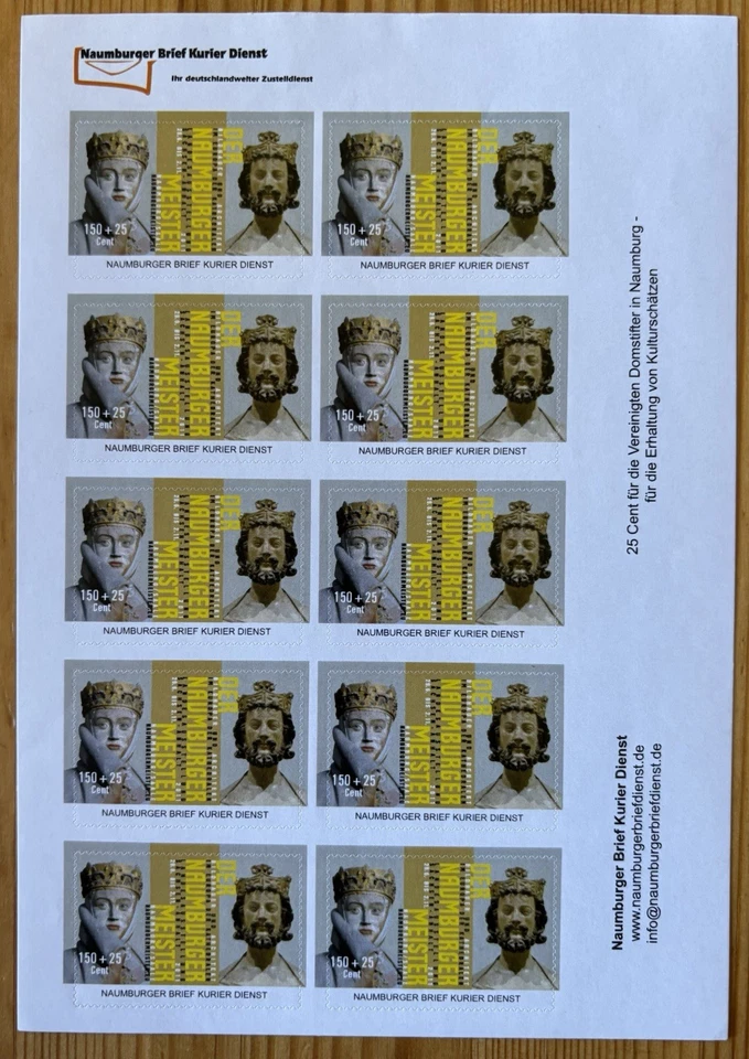 Privatpost Naumburg Brief Kurier Zehnerbogen Naumburger Meister Postfrisch #1130 - Bild 1 von 1