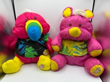 Fisher Price 1987 Puffalump Wild Things Hawaiian Shirt Toucan  Rhino 13  Plush