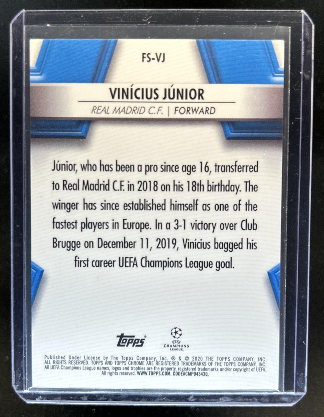 2019 Topps Chrome Sapphire Vinicius Junior Future Stars Yellow Refractor #/99 view 2