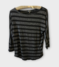 MIX by 41 Hawthorn Black Grey Striped Boat Neck 3/4 Sleeve Top Small 190133