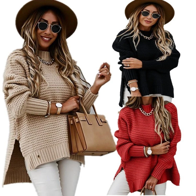 Women Chunky Knitted Sweaters Ladies Long Sleeve Winter Baggy Plain Jumper Tops  - Image 3 of 4