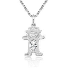 14K Solid White Gold Girl Oval Topaz Necklace