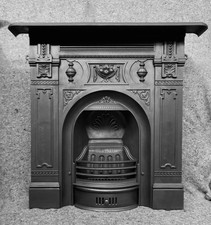 LARGE ANTIQUE CAST IRON FIREPLACE FIRE SURROUND INSERT VICTORIAN EDWARDIAN