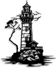 Lighthouse Metal Wall Decor - Nautical Sea View Room Decor Black Wall Art Home D