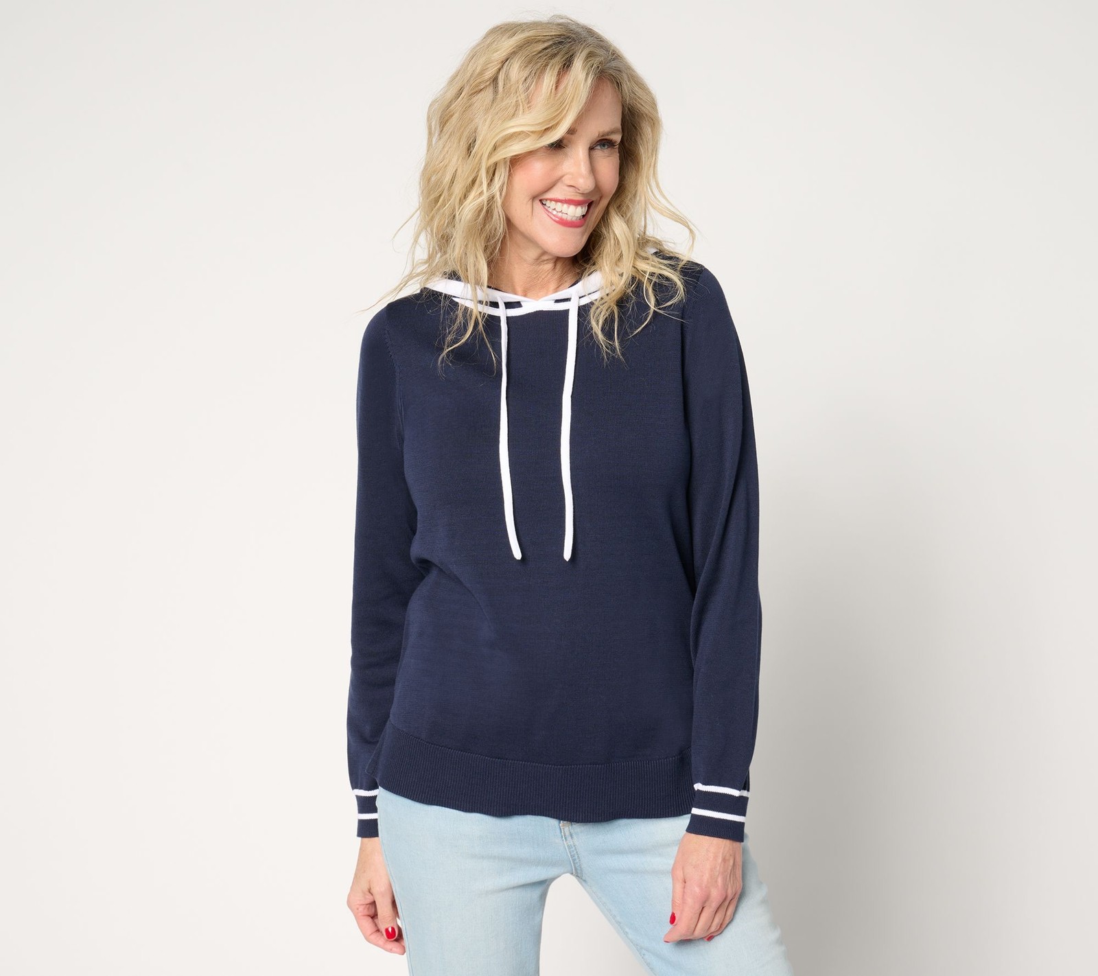 Belle by Kim Gravel Women's Top Sz XL Yacht Club Tipped Sweater Blue A679795
