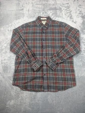 LL Bean Shirt Mens Medium Gray Red Plaid Flannel Button Down Traditional Fit