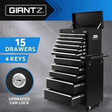 Giantz 15 Drawer Tool Box Chest Cabinet Toolbox Storage Garage Organiser Black