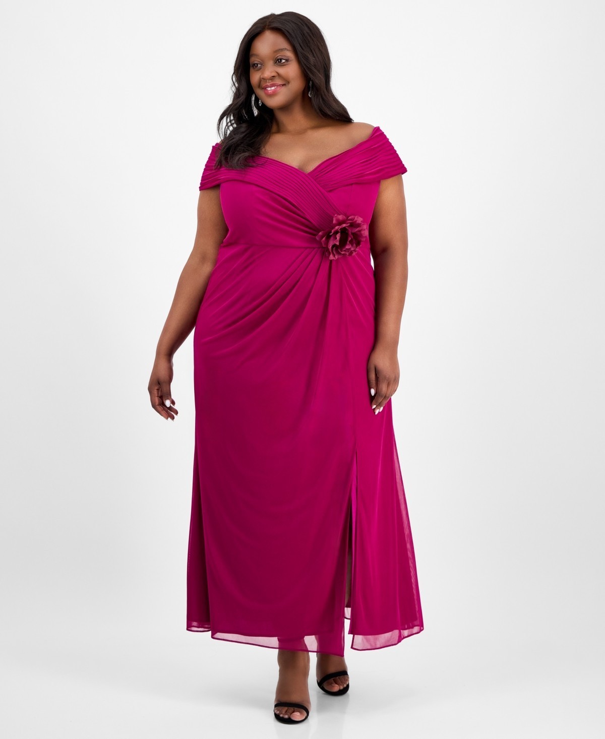 Alex Evenings Plus Size Rosette-Trim Slit-Front a-Line Dress - Magenta Size 16W
