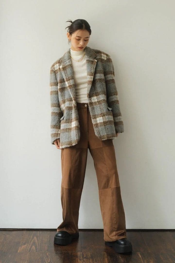 Ameri VINTAGE Wool Check Jacket Unisex Gray Free … - image 6