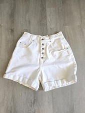 VTG NO EXCUSES Femme Fatale White Denim Jean Shorts Sz 13/14 Retro High Waist