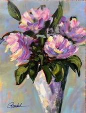 12 X 16 Original Signed Painting On Unstretched Canvas Peonies Home Decor