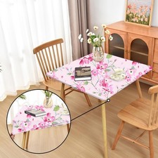Spring Pink Flower Fitted Tablecloth with Elastic for 34x34 inch Square Foldi...
