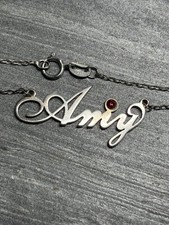 Vintage Namenskette "Amy" Sterlingsilber 925 roter Stein Akzent