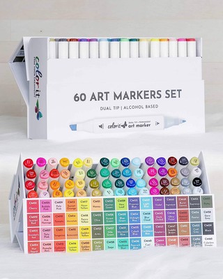 ColorIt 60 Dual Tip Art Permanent Markers for Coloring, Set of 60 - Multicolored