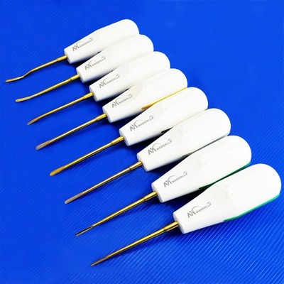 8Pcs Dental Luxating Root Elevators Gold Tip Oral Surgery Tooth Extracting Tools