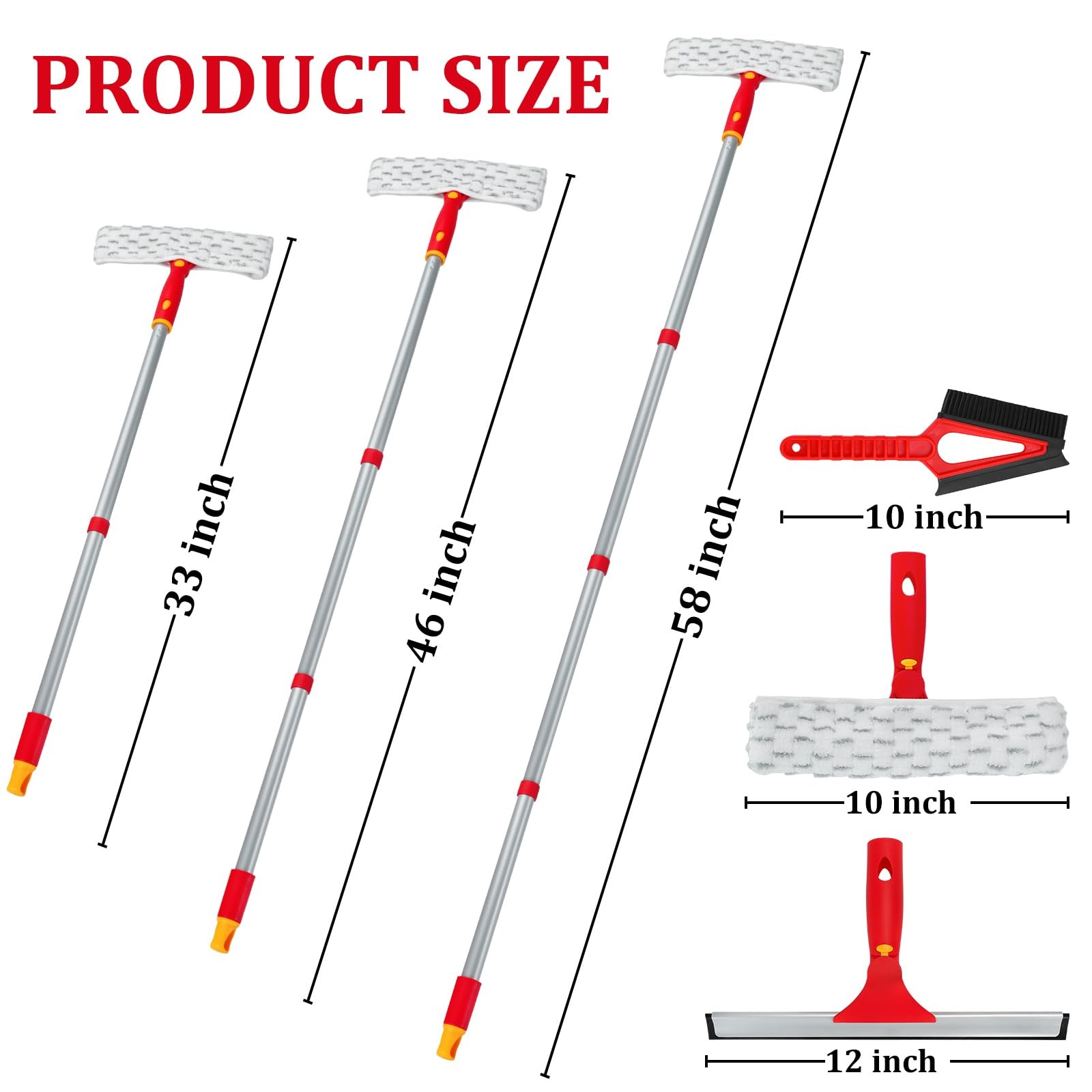 Window Cleaning Kit-58Inch Long Handle Squeegee,Microfiber Scrubber Window Clean