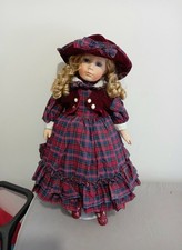 Early 1990's Tall/Large Porcelain Doll In 90's Style Clothing with Stand VGC