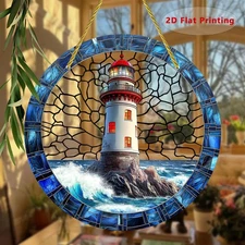 8" Lighthouse & Ocean Waves Suncatcher