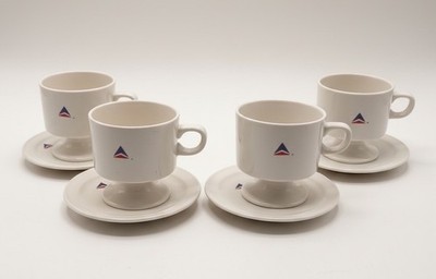 Vtg Delta Airlines First Class Coffee Cups & Saucers Set ABCO 8 PCs Porcelain