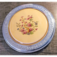 Vintage Farberware Leigh Potters Inc. U.S.A. Pink Floral Hot Plate Chrome Rim