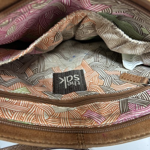 Vtg The Sak Brown Leather Laser Cut Floral Perforated Two Tone Shoulder Bag Y2K - Picture 11 of 15