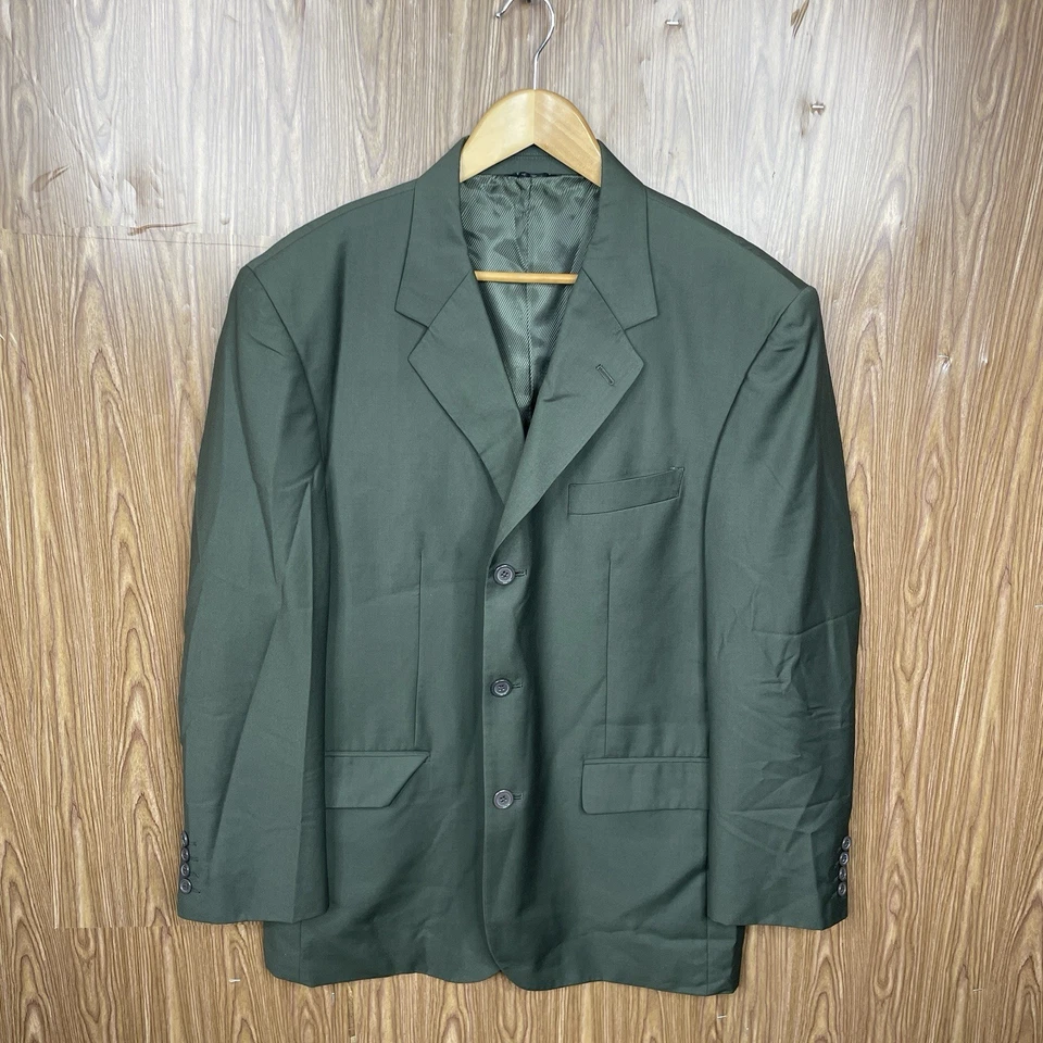 Fellini Uomo 开衫夹克男式 42R 绿色纯色涤纶人造丝三扣 — 第 2/4 张图片