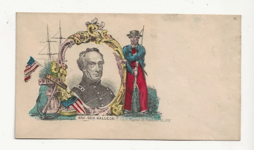 ORIGINAL 1860s CIVIL WAR PATRIOTIC COVER - HALLECK - FLAG - ANCHOR - MAGNUS