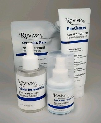 ReviveRx Complete 4Pcs Skincare System COPPER PEPTIDES Serum Mask & Cleanser Set