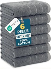 6 Pack Hand Towels 100 Percent Cotton Soft And Absorbent Bath Set Cool Grey New