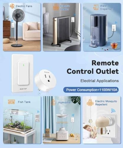 Remote Control Outlet,  15A/1500W Wireless Wall Mounted Power Switch, Long 