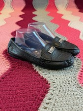 Coach Fredrica Pebble Leather Silver Logo Plate Loafer Black Flat Womens Sz 7B