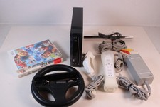 Nintendo Wii Black Console RVL-101 W/ 1 controller, 1 chuk, 2 games, wheel more