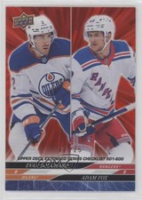 2024-25 Extended Series Checklist Outburst Red 17/25 Evan Bouchard Adam Fox ib6