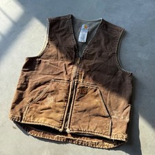 Carhartt V26 Duck Sherpa Lined Vest Mens Large Dark Brown Distressed