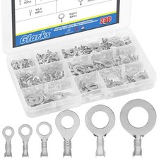 Glarks 240pcs Copper Ring Terminal Assortment Set Non-insulated Copper Ring Lugs