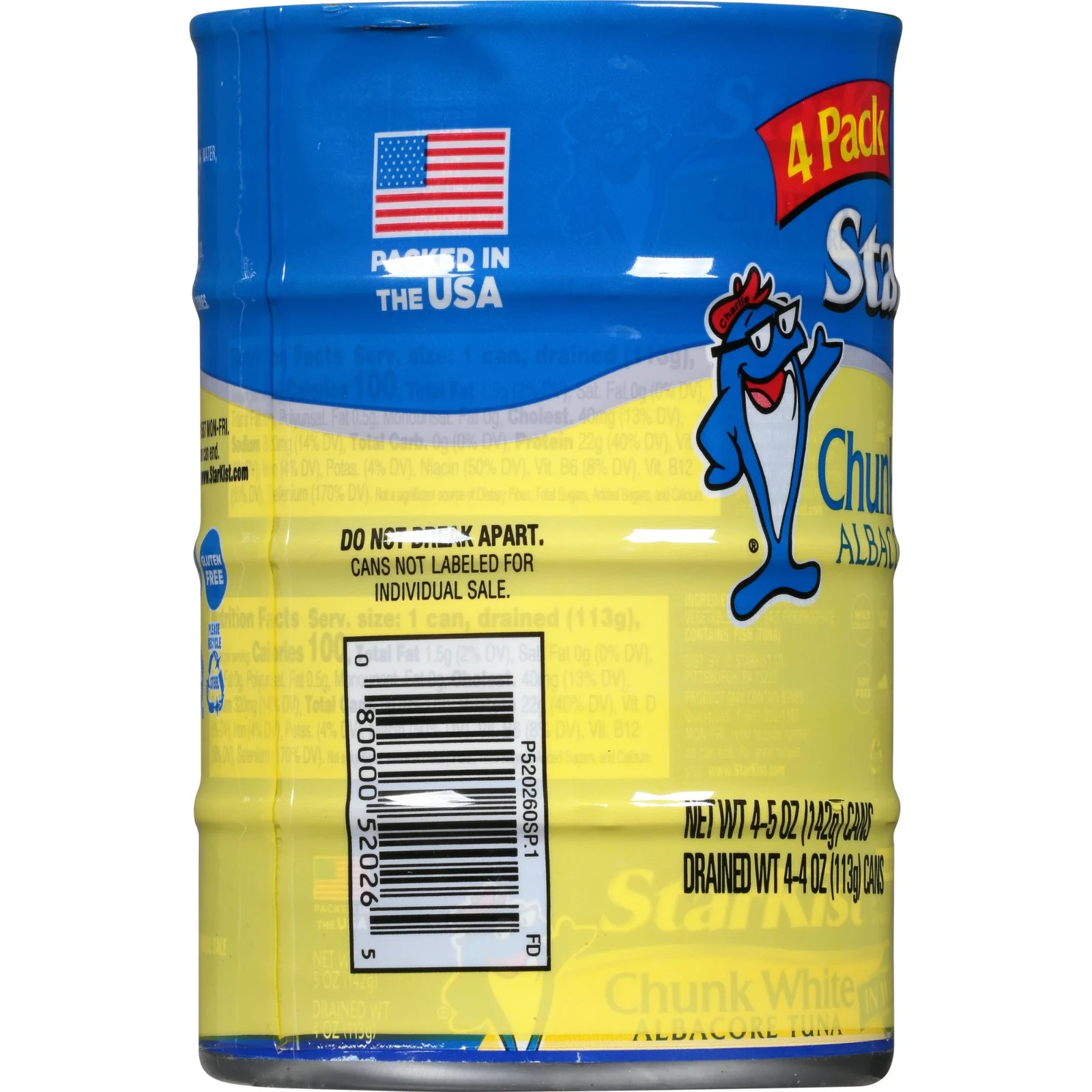 StarKist Chunk White Albacore Tuna in Water Can 4 Pack Wild Caught Dolphin 5 oz