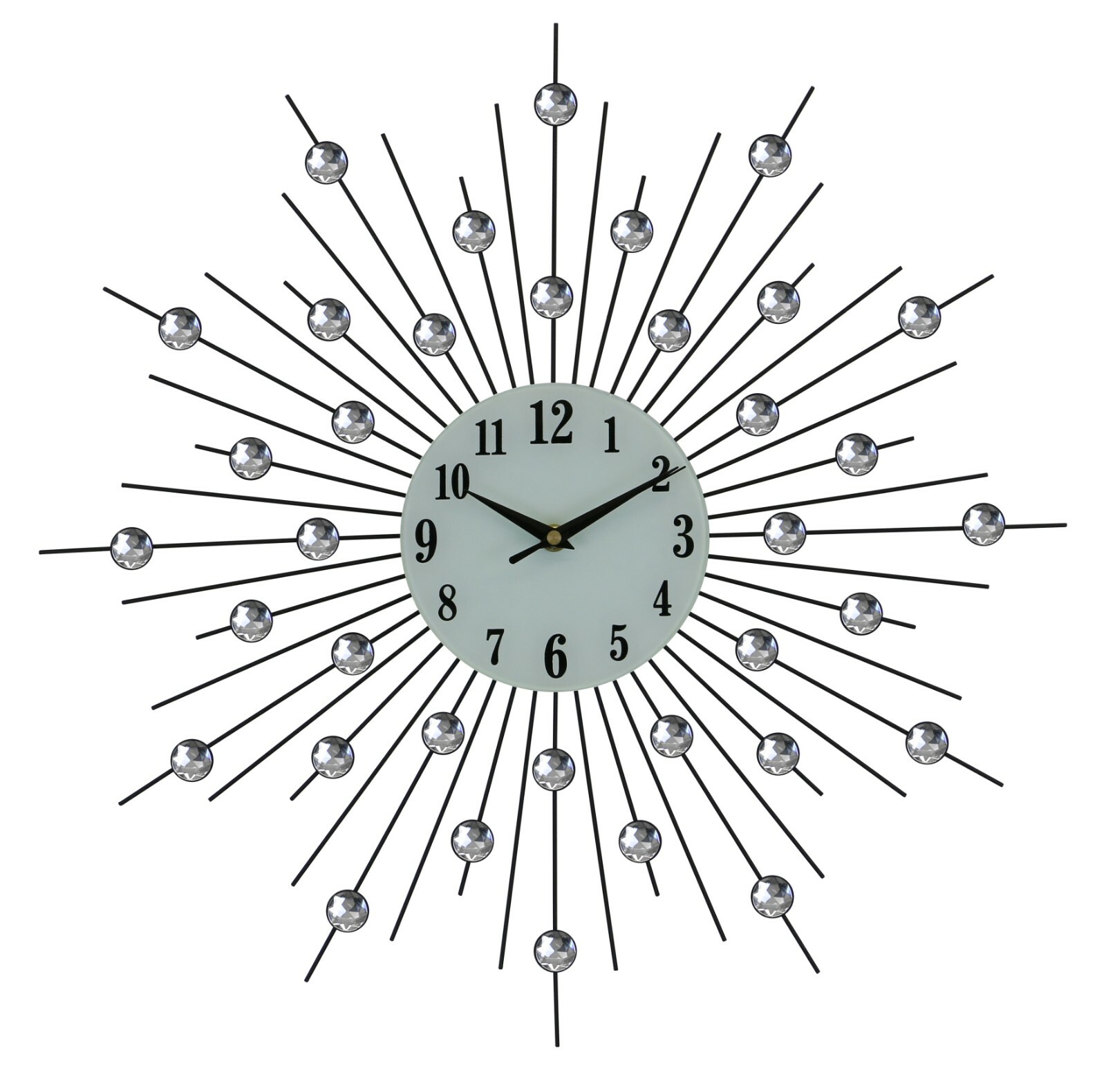 22" Inch Black Spoke Sunburst Crystal Wall Clock