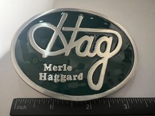 Merle Haggard Belt Buckle "Hag" GREEN Enamel Very Sturdy Country Music