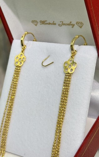 14k Solid Yellow Gold Long Dangle Hoop Earrings, 4.06 Grams - Picture 5 of 6
