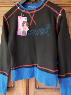 punky fish Sweatshirt M, schwarz, blau/rot Verzierungen, ungetragen
