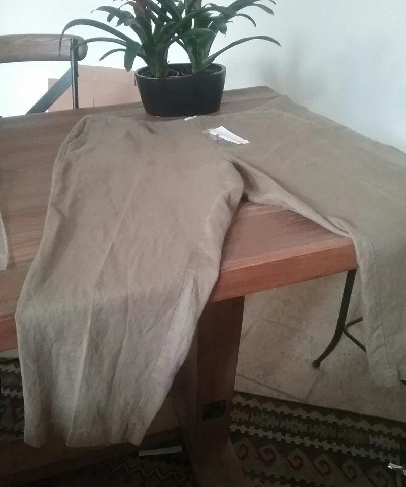 Calça nova com etiquetas Eileen Fisher Driftwood linho pesado perna larga tamanho 3X MSRP $198