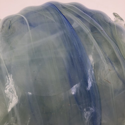 Italian Hand Blown Art Glass Blue Green Iridescent Swirl Handkerchief Bowl Dish - Picture 8 of 10