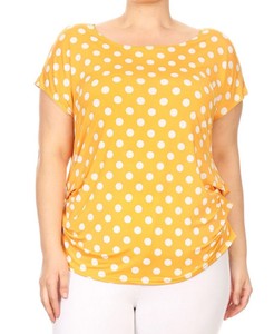 Women-039-s-Yellow-Short-Sleeve-Blouse-White-Polka-Dots-Plus-Size-1X-2X-3X-Free-Ship