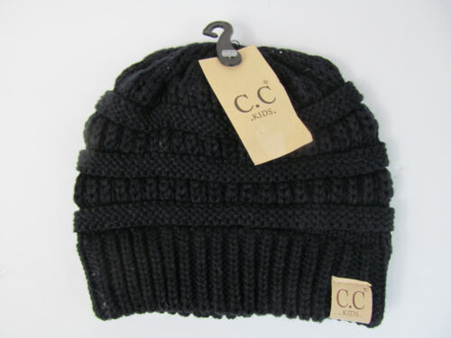 C.C Kids Solid Black Knit Beanie Winter Hat Warm J