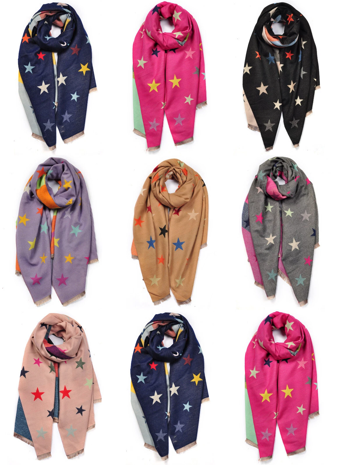 Multi Colour Star Print Winter Scarf Cotton Elegant Soft Cozy Neck Warmer 6555