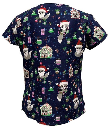 Women's Fashion Halloween Christmas Holiday Medical Nursing Scrub Tops S to 3XL - Picture 56 of 60