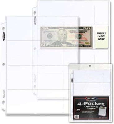 4 Pocket Currency 20 Pages Protector Binder Albums Paper Money Dollar Bill US