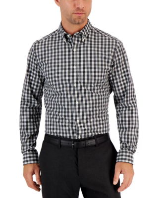 club room performance dress shirt Club Room Mens Regular Fit Dress Shirt XXL 18 in 34-35 Light Orange Plaid