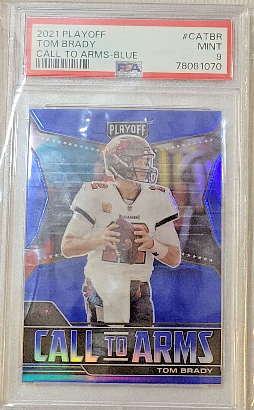 2021 panini playoff tom brady call to arms  blue refractor prizm psa 9 mint